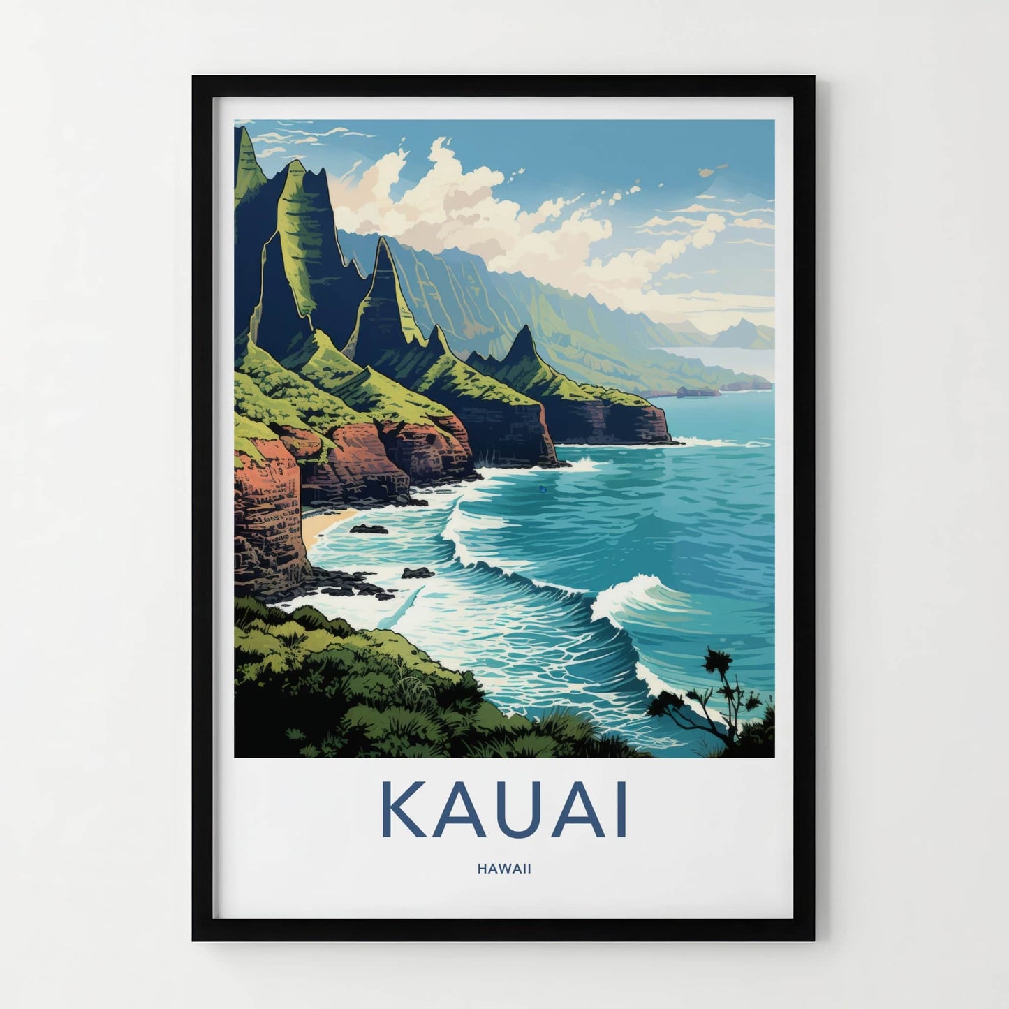 Kauai Poster - Hawaii Travel Art - Lush Tropical Coast Home Decor