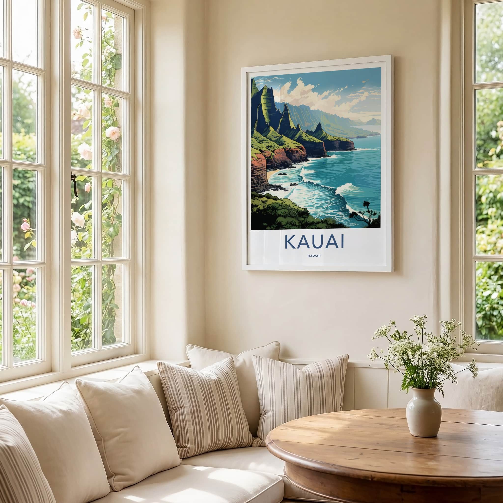 Kauai Poster - Hawaii Travel Art - Lush Tropical Coast Home Decor