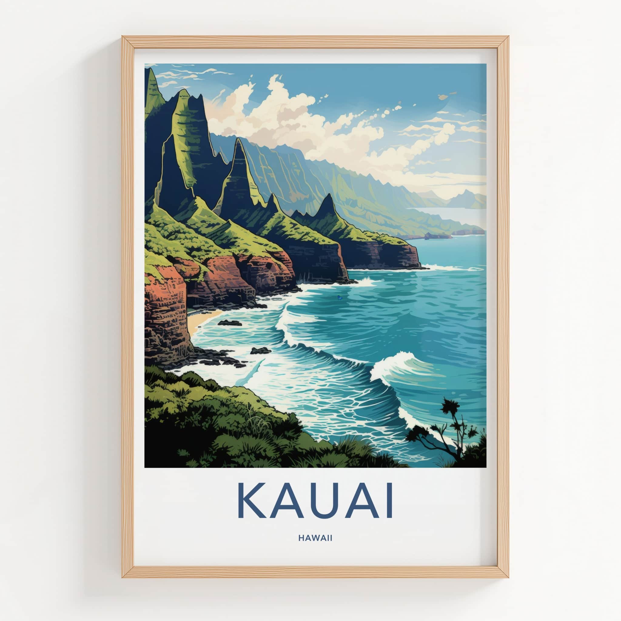 Kauai Poster - Hawaii Travel Art - Lush Tropical Coast Home Decor
