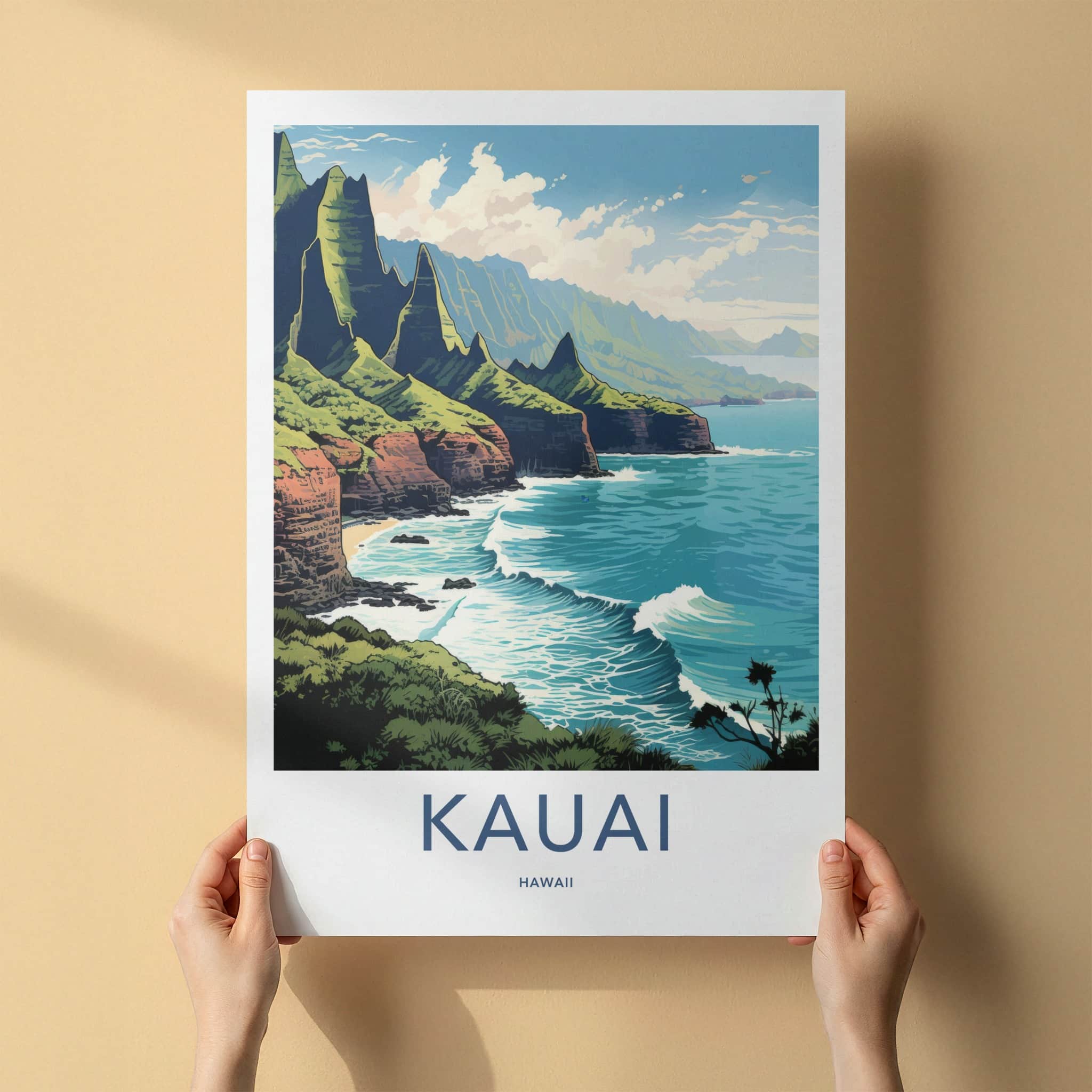 Kauai Poster - Hawaii Travel Art - Lush Tropical Coast Home Decor