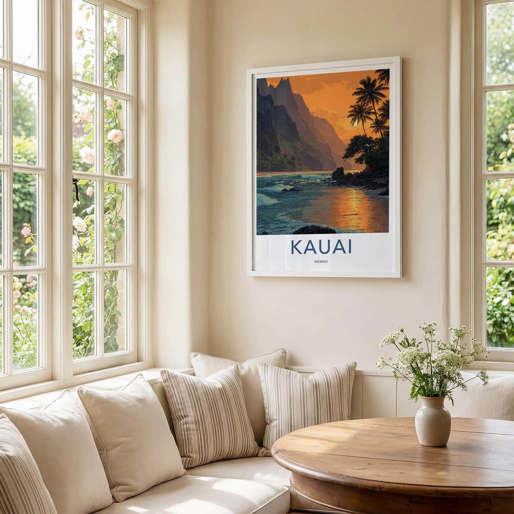 Kauai Poster - Hawaii Travel Art - Sunset Tropical Beach Home Decor