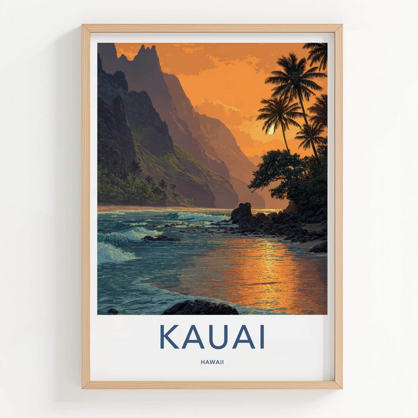 Kauai Poster - Hawaii Travel Art - Sunset Tropical Beach Home Decor