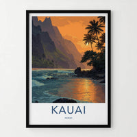 Kauai Poster - Hawaii Travel Art - Sunset Tropical Beach Home Decor