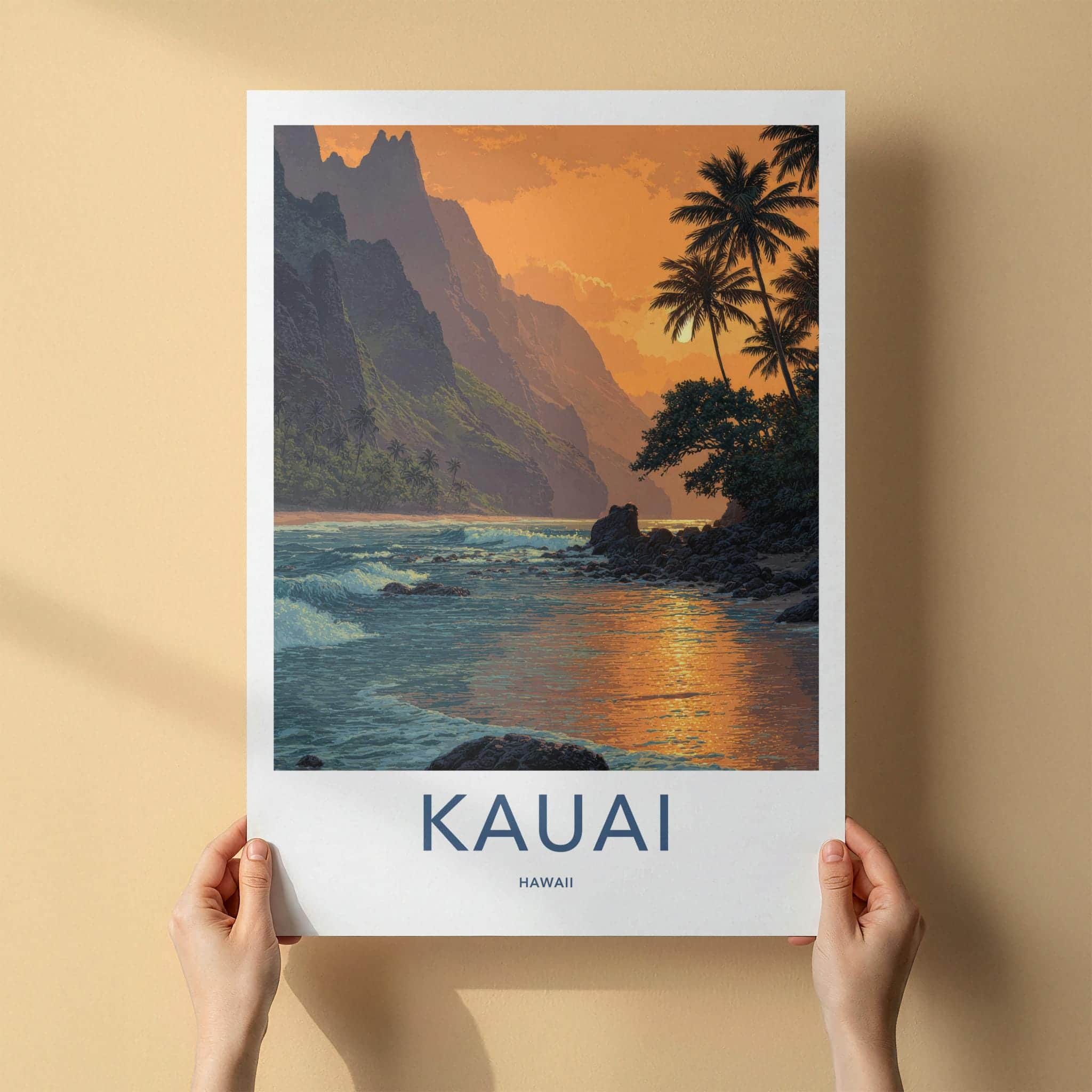 Kauai Poster - Hawaii Travel Art - Sunset Tropical Beach Home Decor