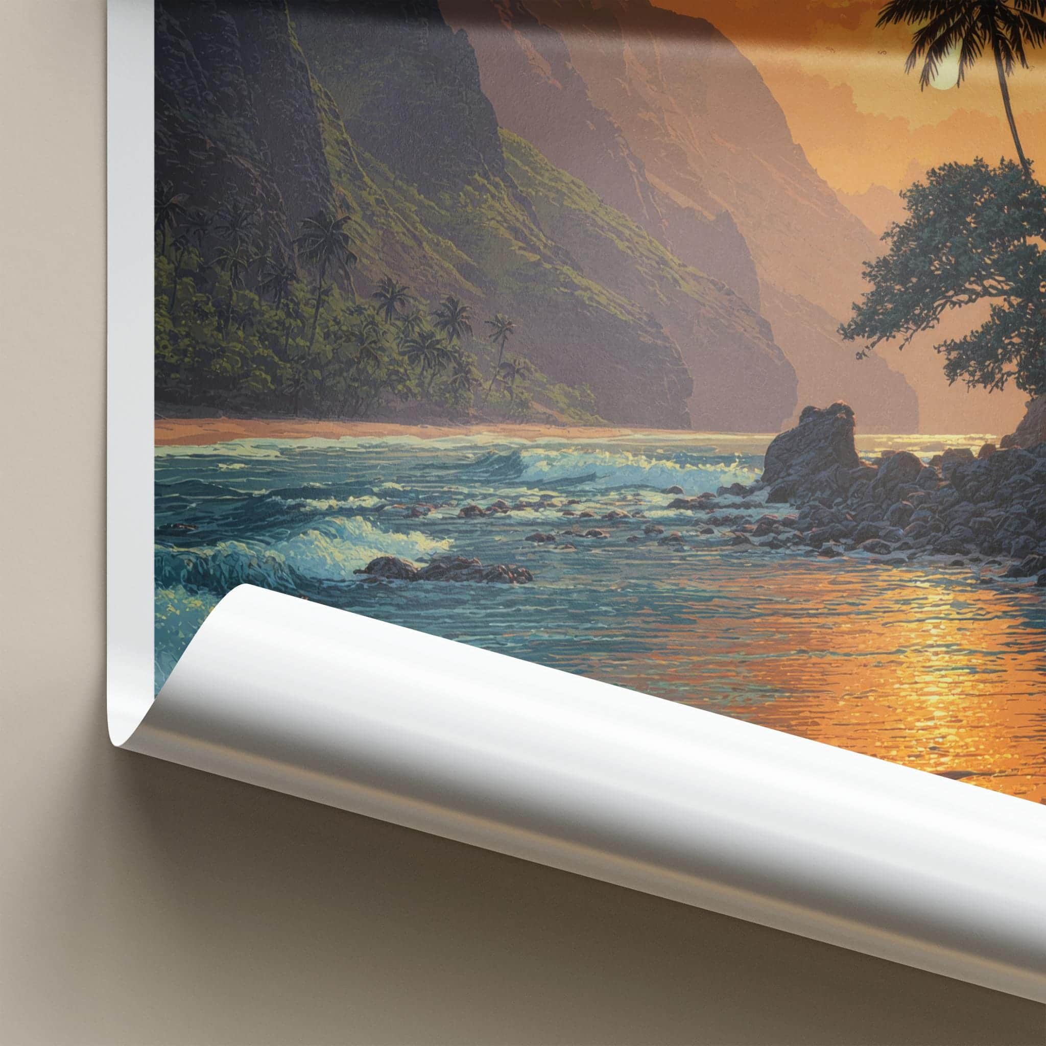 Kauai Poster - Hawaii Travel Art - Sunset Tropical Beach Home Decor