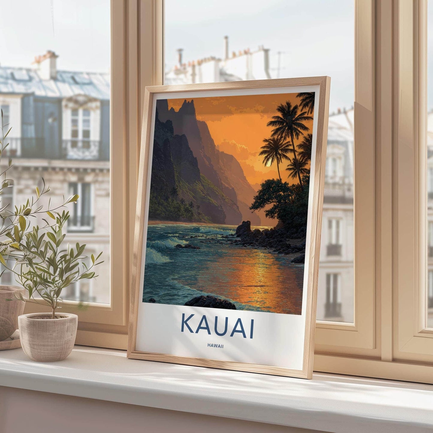 Kauai Poster - Hawaii Travel Art - Sunset Tropical Beach Home Decor
