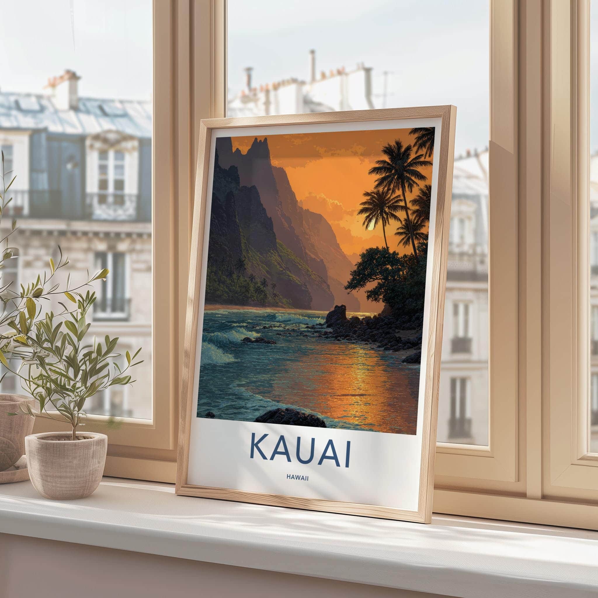 Kauai Poster - Hawaii Travel Art - Sunset Tropical Beach Home Decor