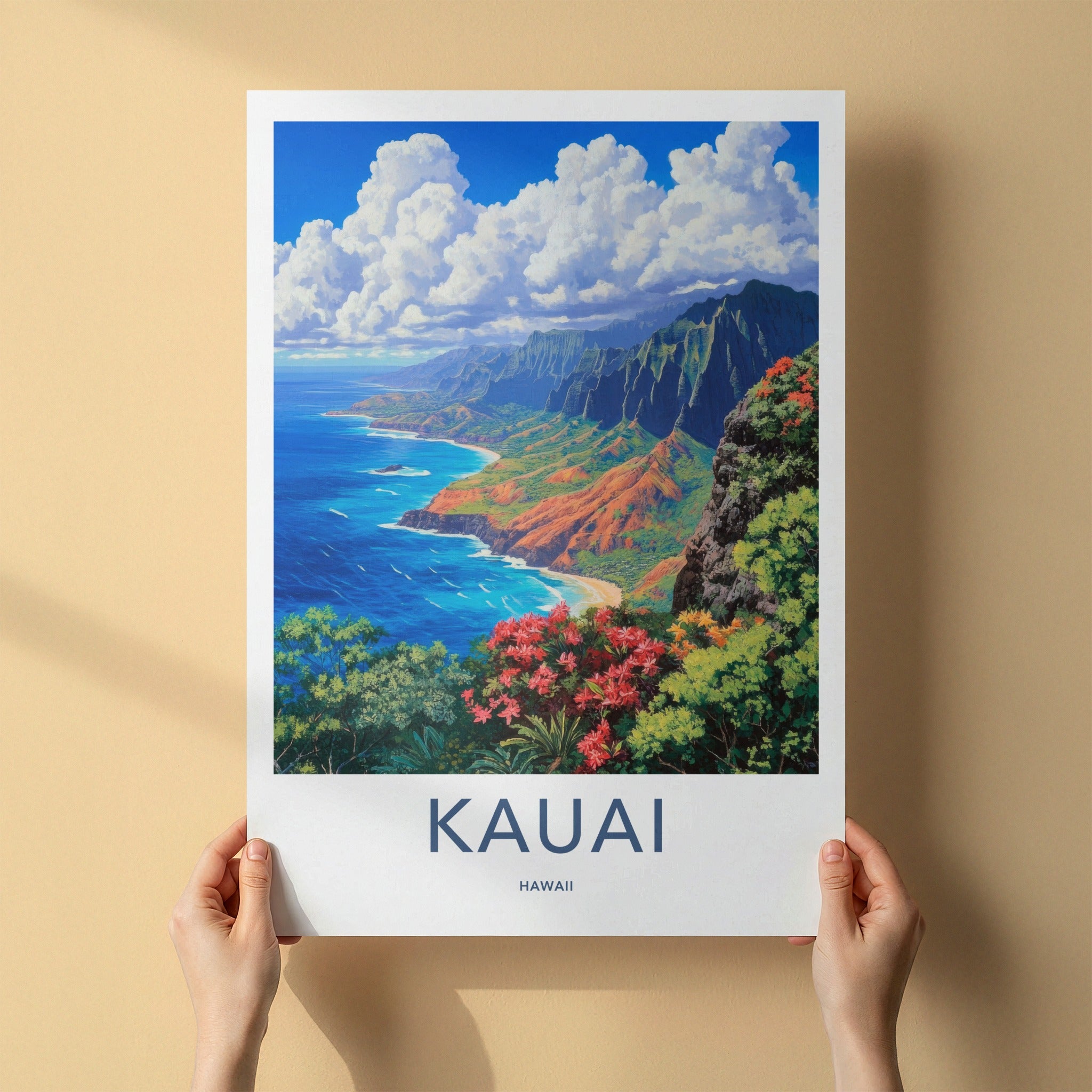 Kauai Poster - Hawaii Travel Art - Tropical Coastal Cliffs Home Decor