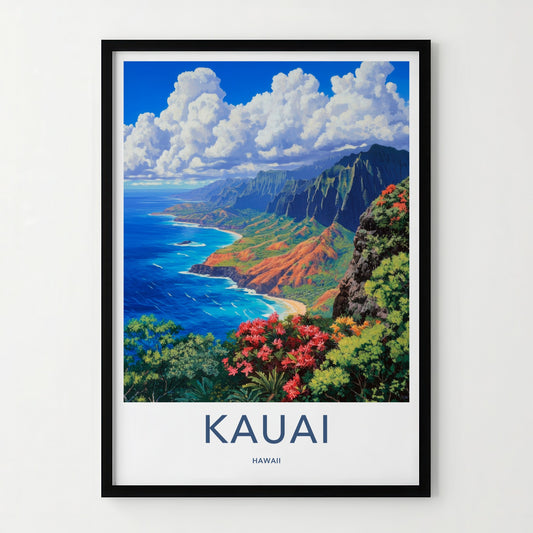Kauai Poster - Hawaii Travel Art - Tropical Coastal Cliffs Home Decor