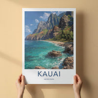 Kauai Poster - Hawaii Travel Print - Dramatic Island Coastline Lounge Decor
