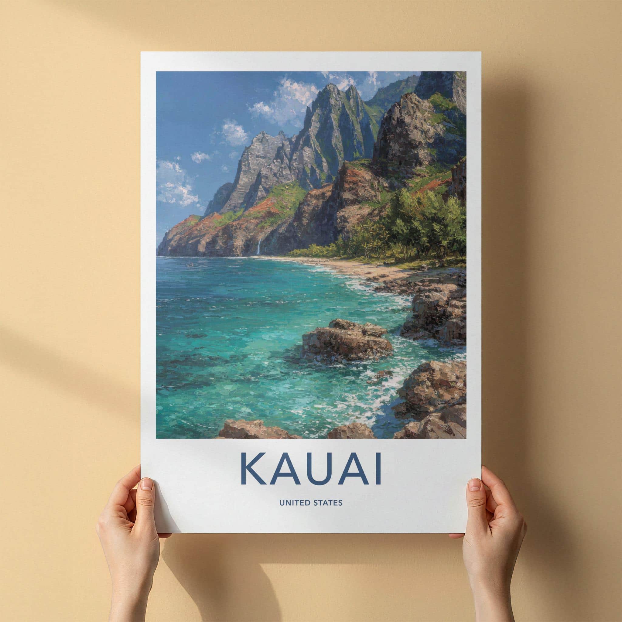 Kauai Poster - Hawaii Travel Print - Dramatic Island Coastline Lounge Decor