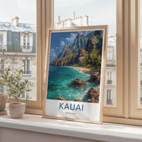 Kauai Poster - Hawaii Travel Print - Dramatic Island Coastline Lounge Decor