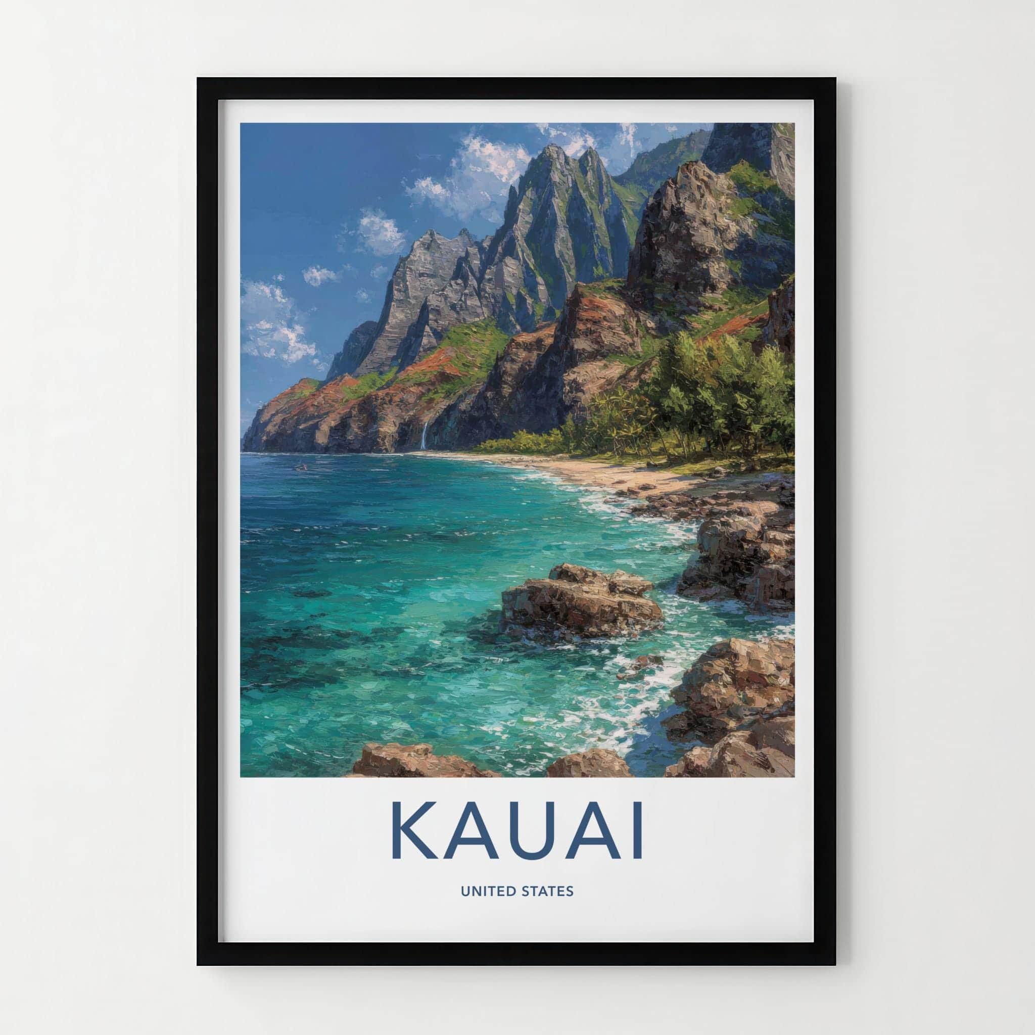 Kauai Poster - Hawaii Travel Print - Dramatic Island Coastline Lounge Decor
