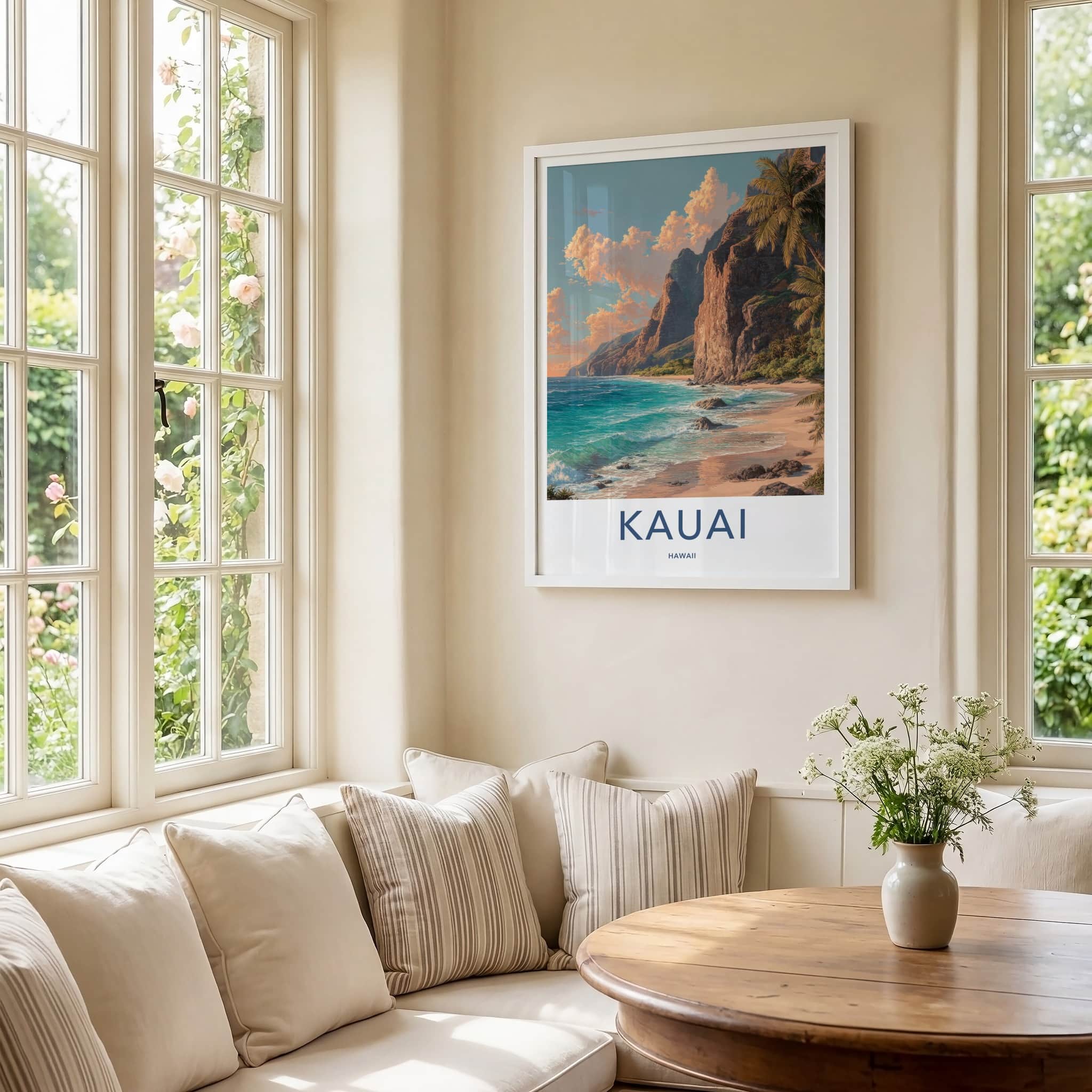 Kauai Poster - Hawaii Wall Art - Coastal Cliffs Ocean Home Decor