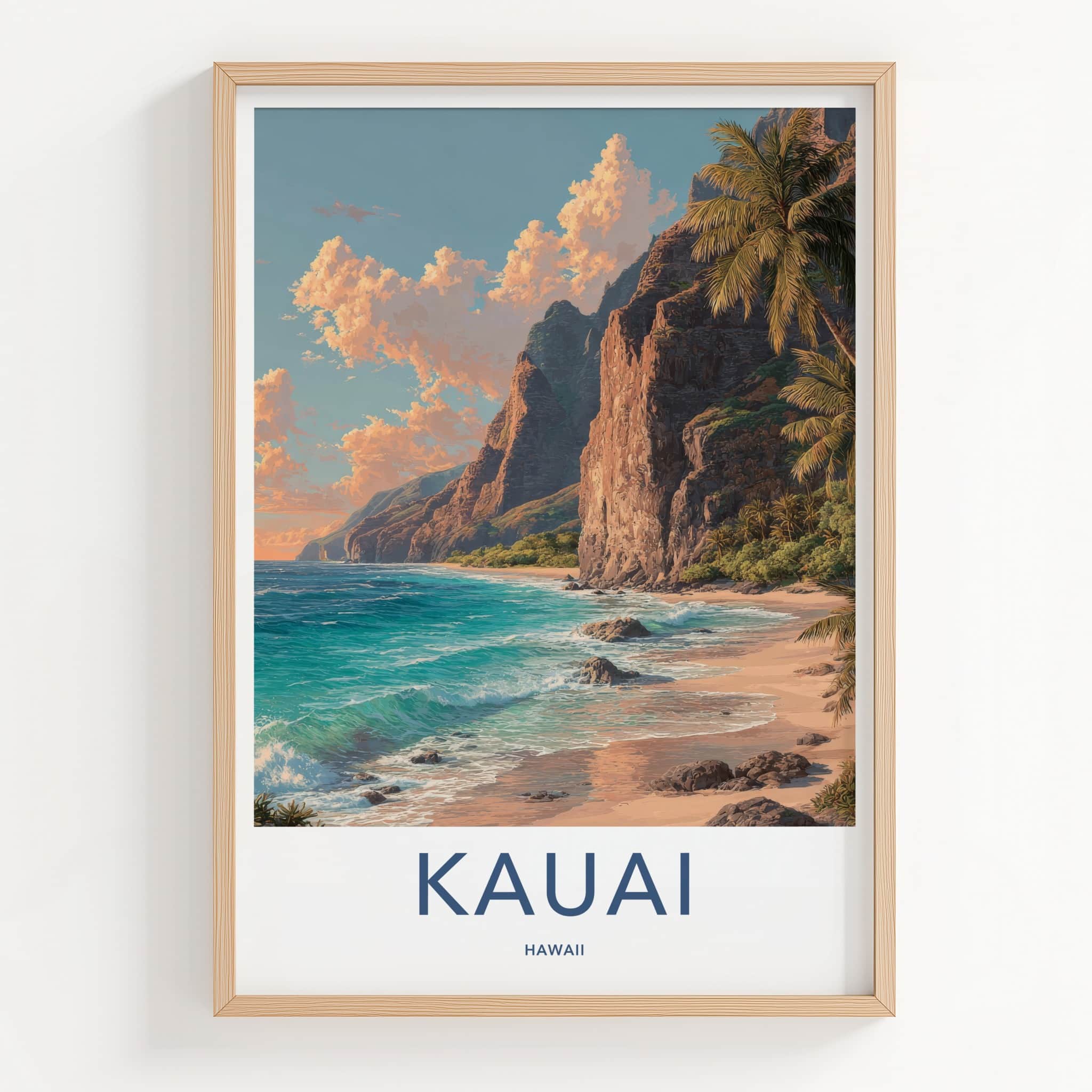 Kauai Poster - Hawaii Wall Art - Coastal Cliffs Ocean Home Decor