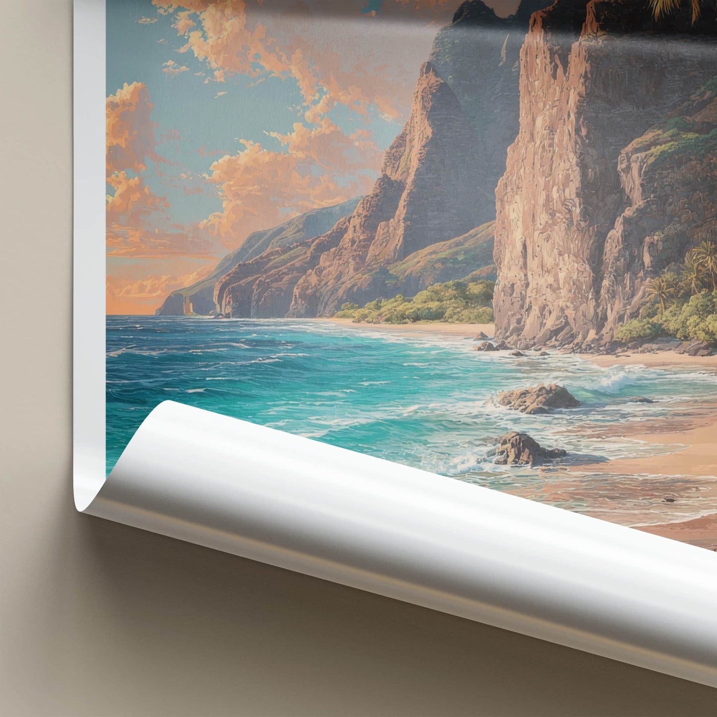 Kauai Poster - Hawaii Wall Art - Coastal Cliffs Ocean Home Decor