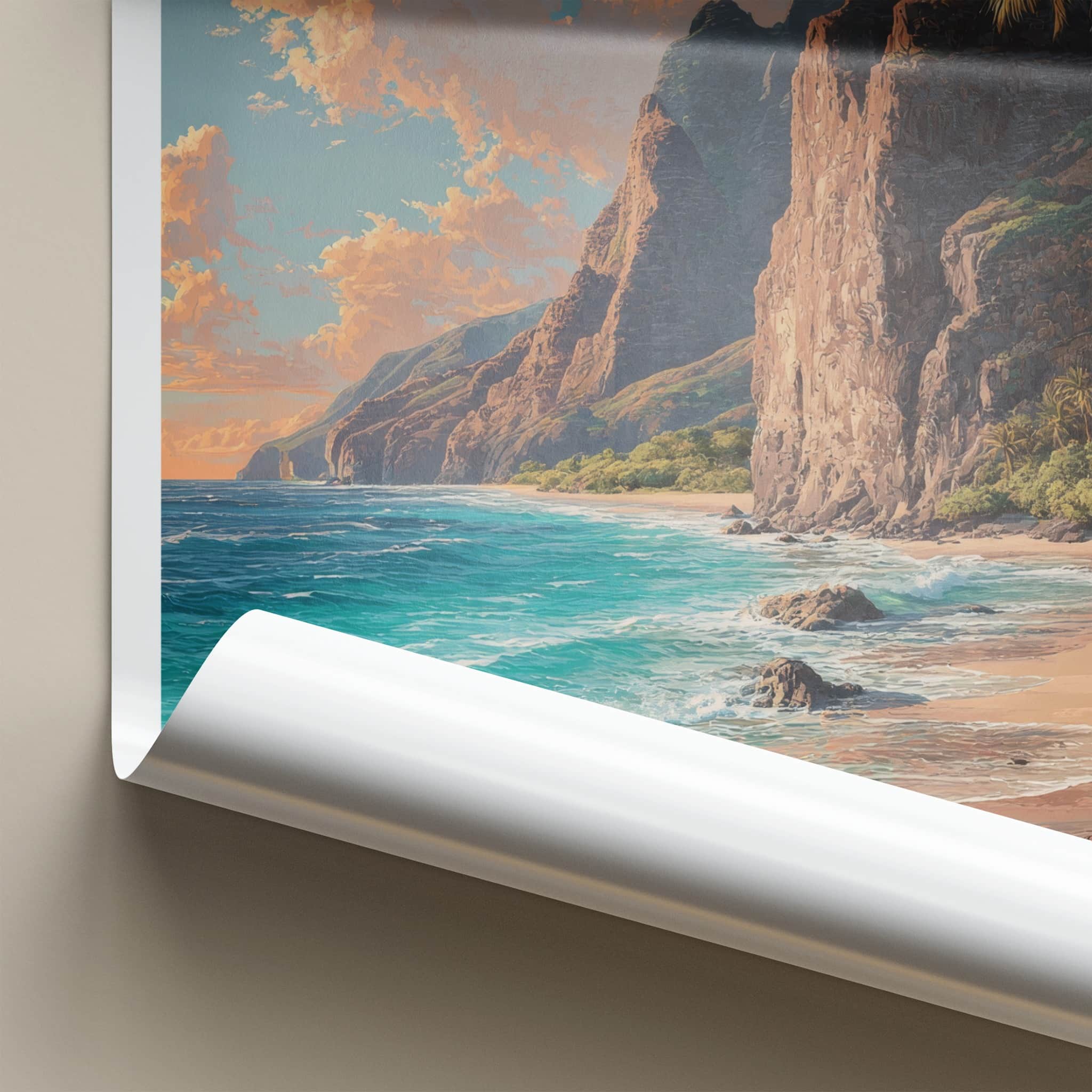 Kauai Poster - Hawaii Wall Art - Coastal Cliffs Ocean Home Decor