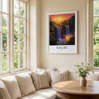Kauai Poster - Hawaii Wall Art - Golden Sunset Waterfalls Home Decor