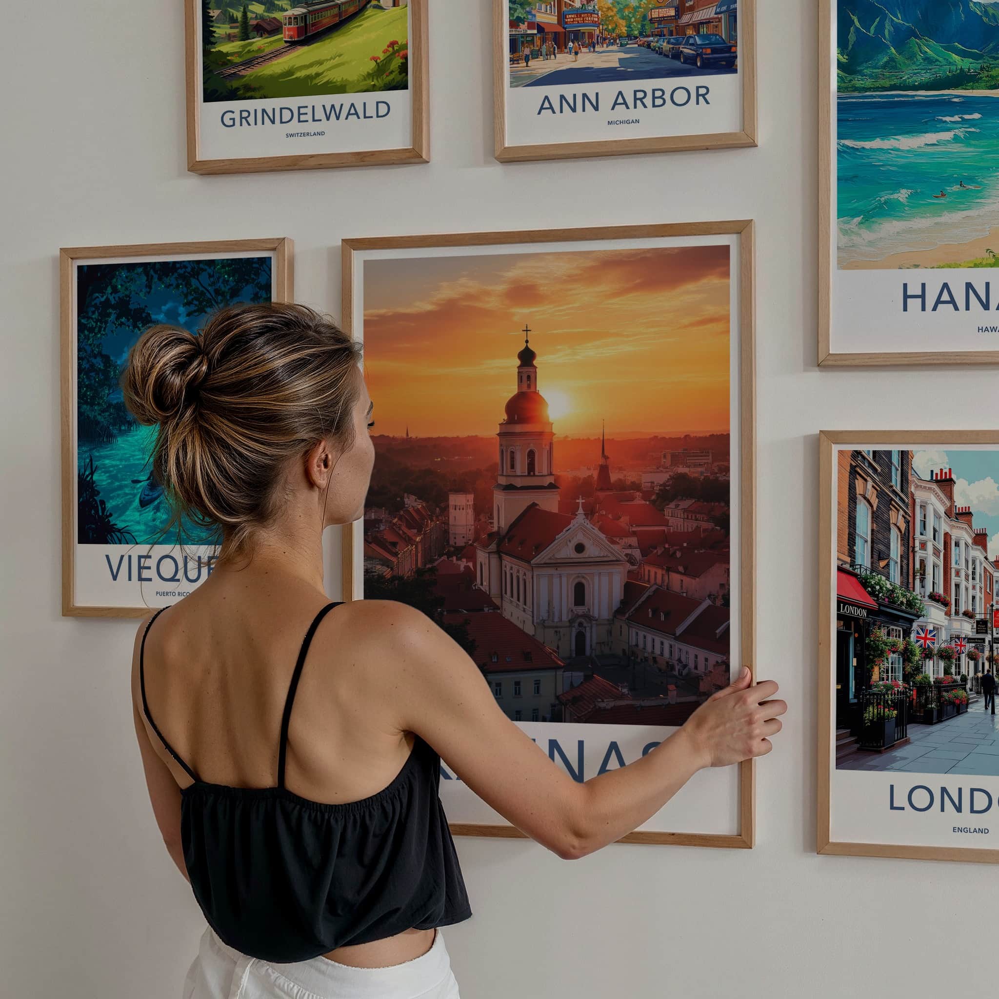 Kaunas Poster - Lithuania Travel Art - Golden Hour Cityscape Home Decor