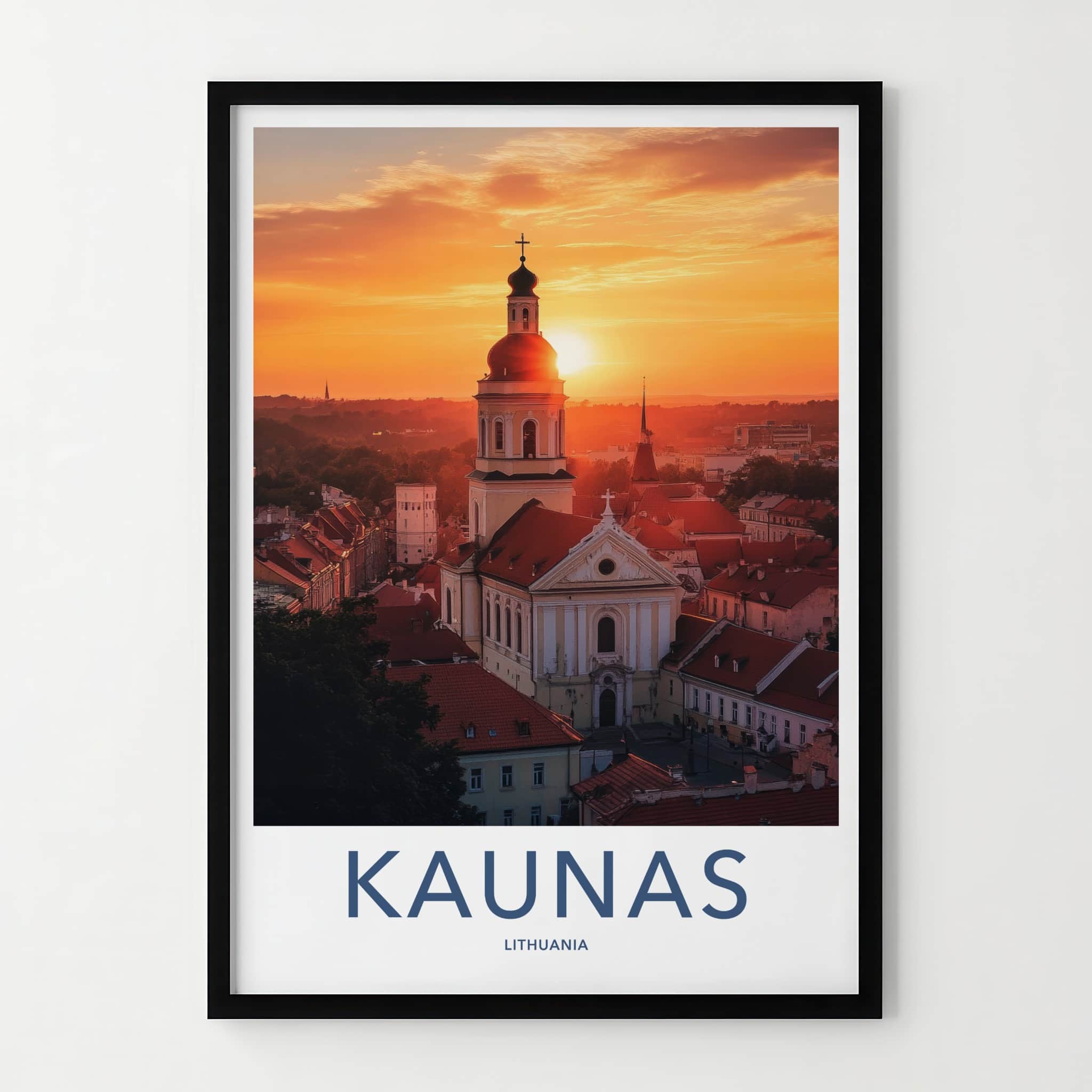 Kaunas Poster - Lithuania Travel Art - Golden Hour Cityscape Home Decor