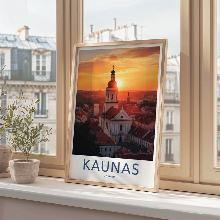 Kaunas Poster - Lithuania Travel Art - Golden Hour Cityscape Home Decor
