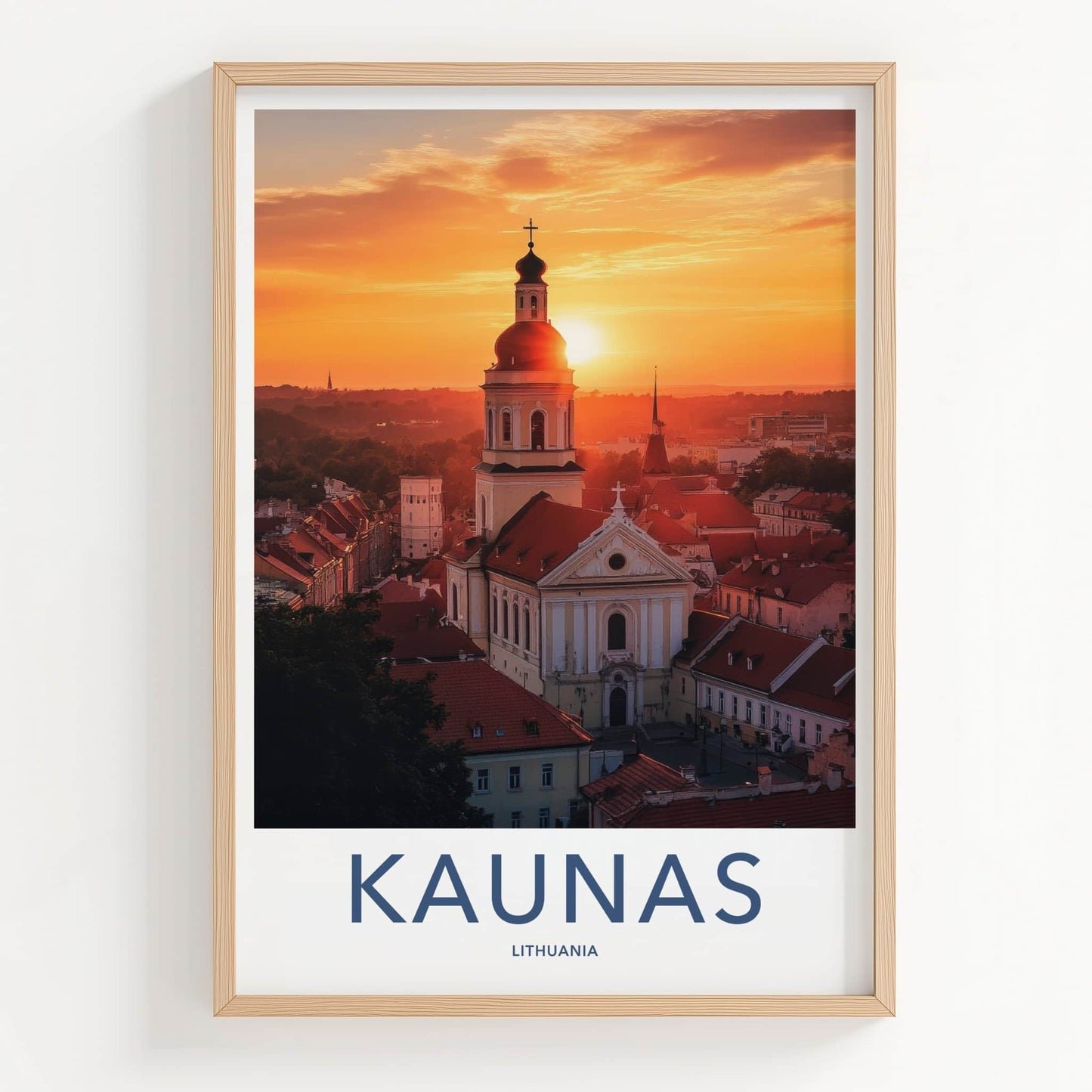 Kaunas Poster - Lithuania Travel Art - Golden Hour Cityscape Home Decor