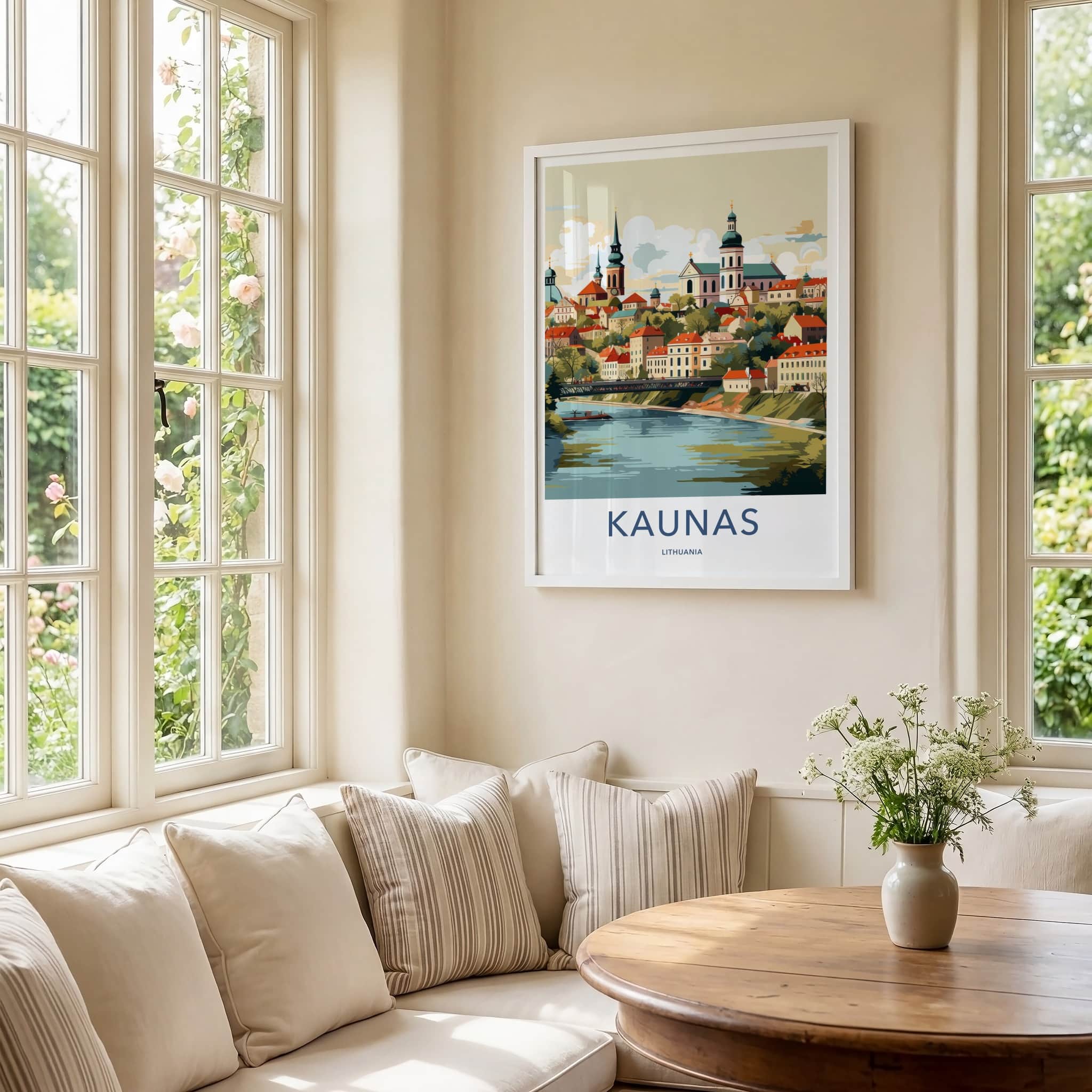 Kaunas Poster - Lithuania Travel Art - Historic City River Home Decor