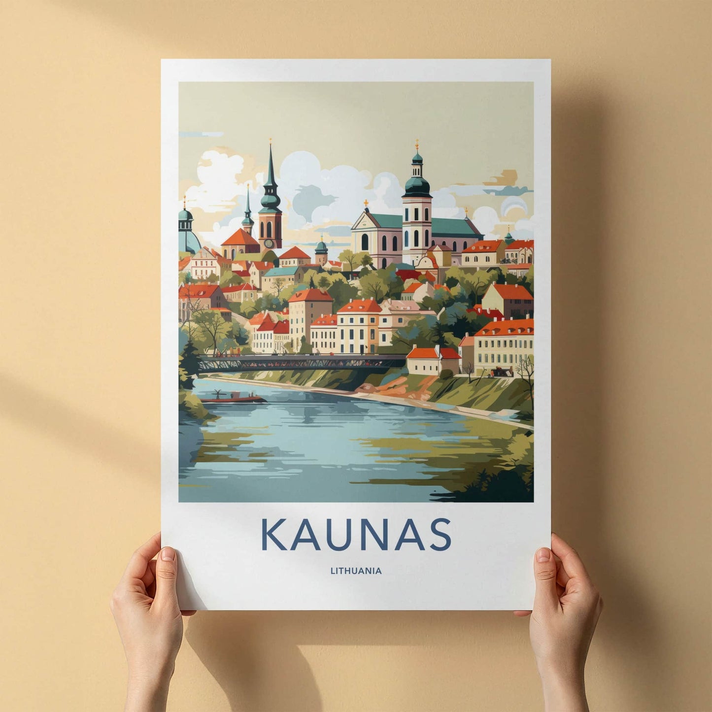 Kaunas Poster - Lithuania Travel Art - Historic City River Home Decor