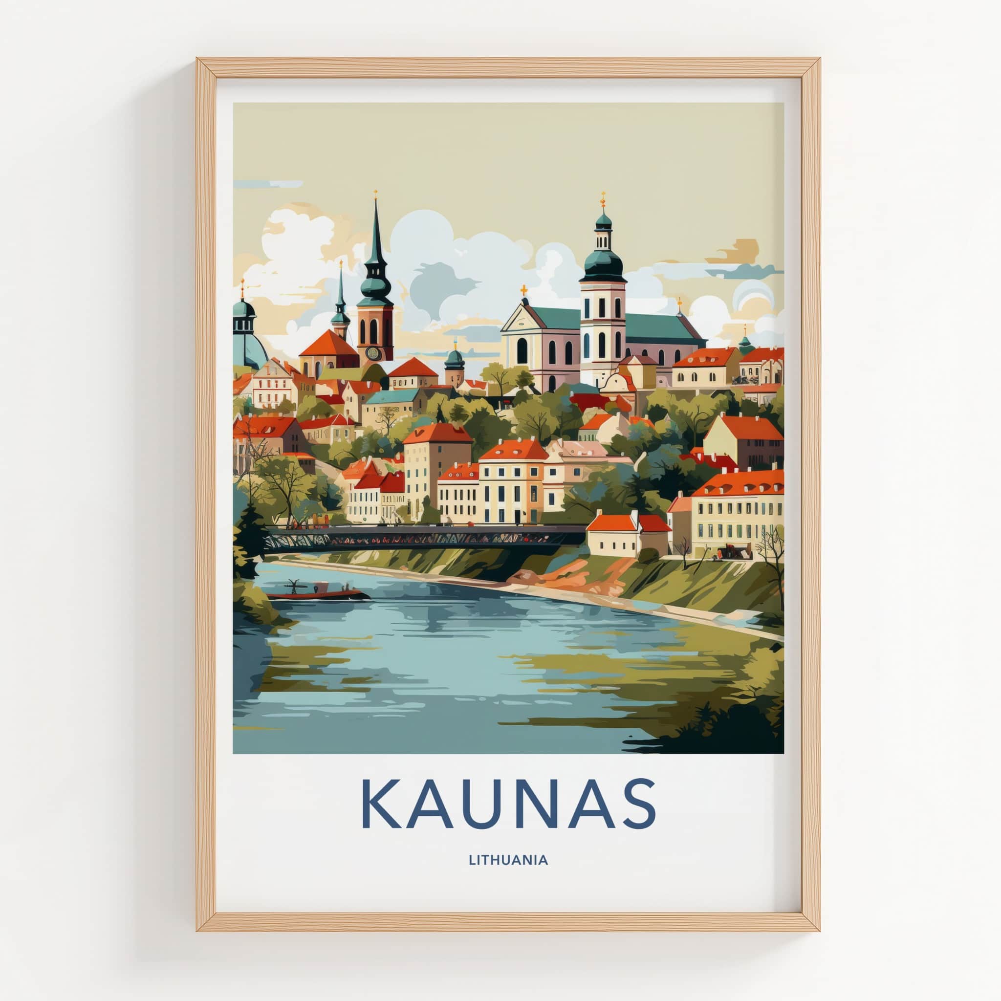 Kaunas Poster - Lithuania Travel Art - Historic City River Home Decor