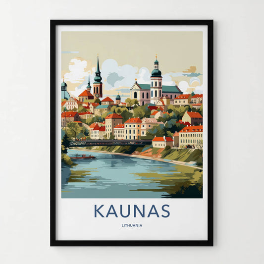 Kaunas Poster - Lithuania Travel Art - Historic City River Home Decor