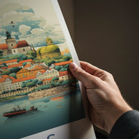 Kaunas Poster - Lithuania Travel Art - Riverfront City Skyline Wall Decor