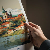 Kaunas Poster - Lithuania Travel Art - Riverfront City Spire Wall Decor