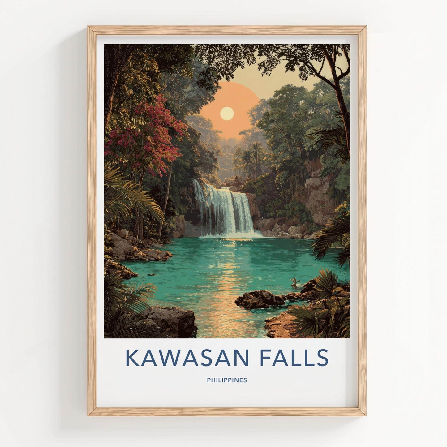 Kawasan Falls Poster - Philippines Travel Art - Lush Jungle Waterfall Home Decor