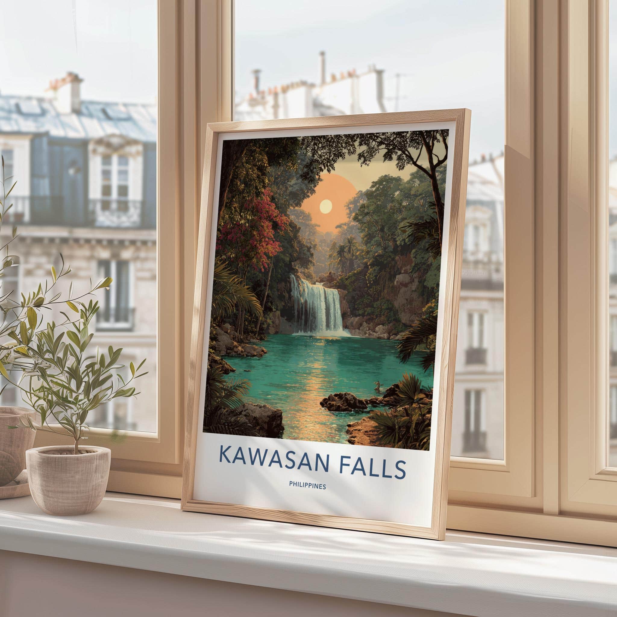 Kawasan Falls Poster - Philippines Travel Art - Lush Jungle Waterfall Home Decor