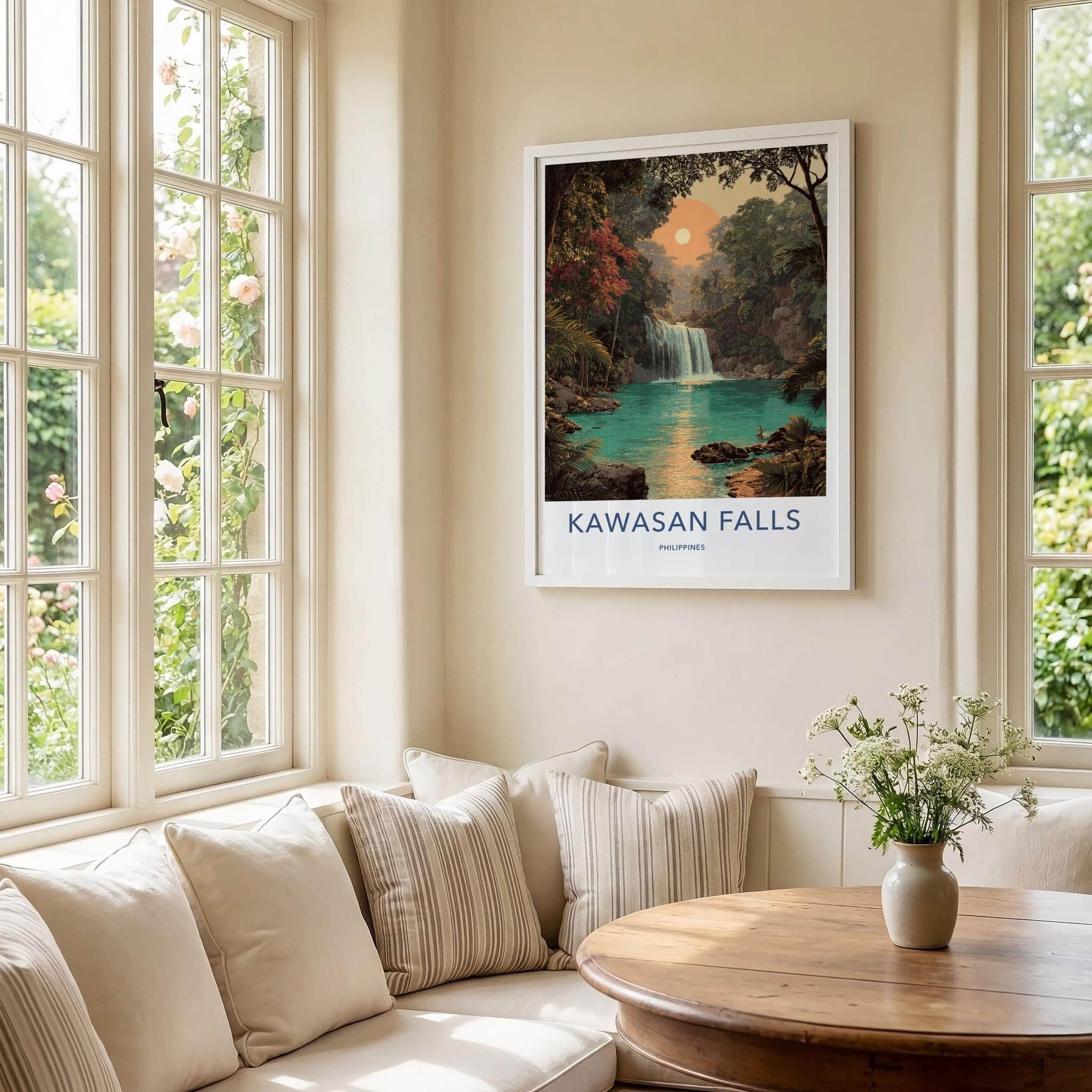 Kawasan Falls Poster - Philippines Travel Art - Lush Jungle Waterfall Home Decor