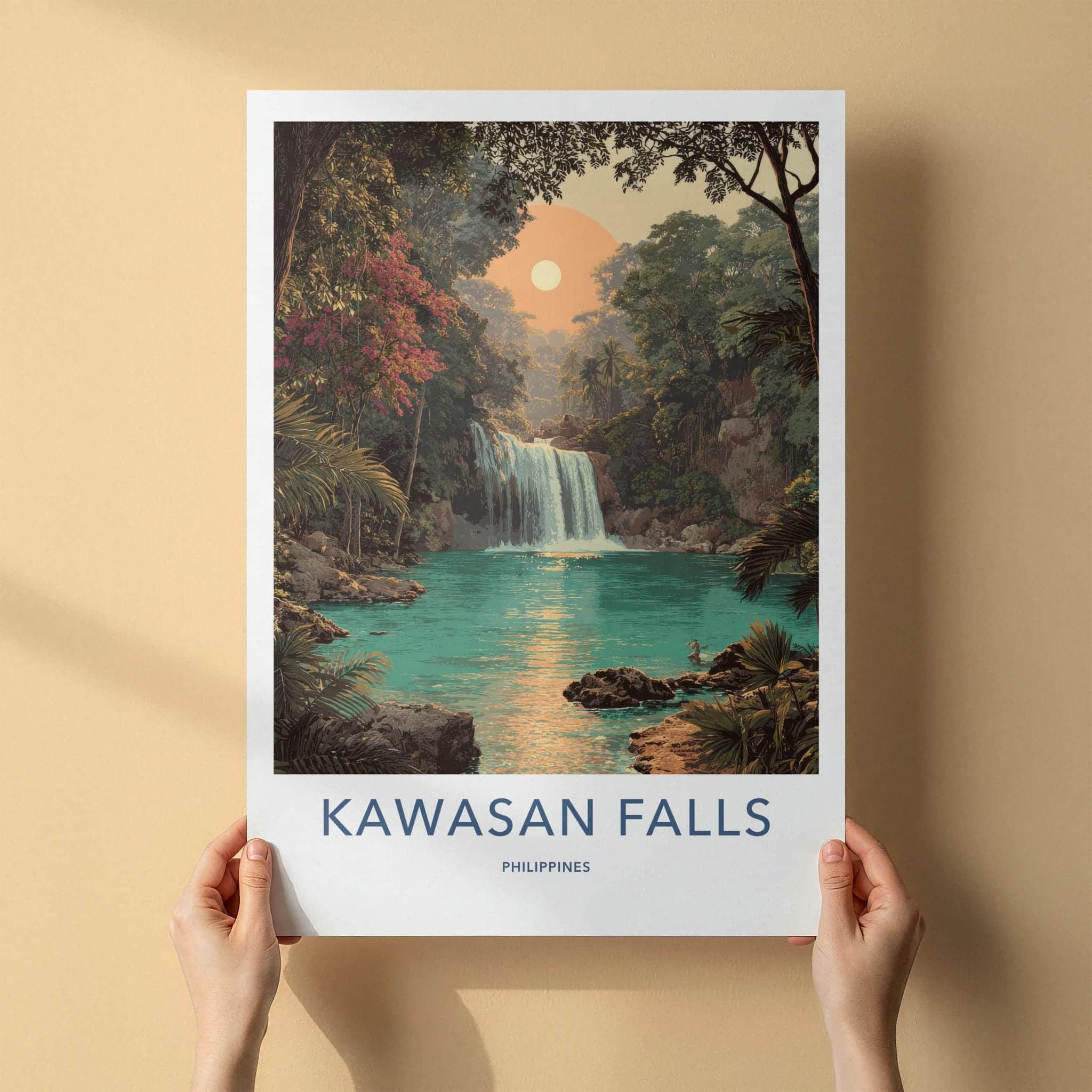 Kawasan Falls Poster - Philippines Travel Art - Lush Jungle Waterfall Home Decor