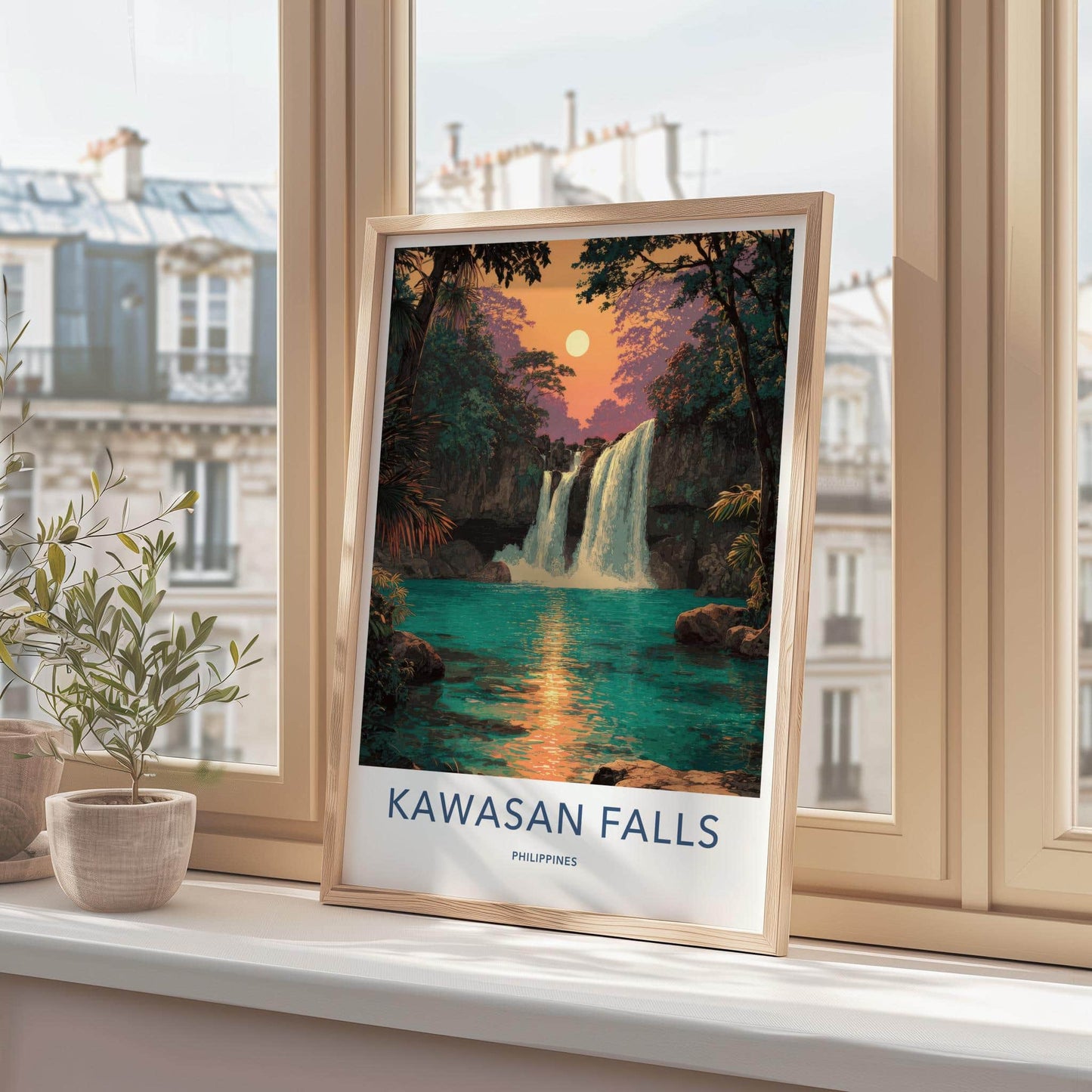Kawasan Falls Poster - Philippines Travel Art - Lush Waterfall Sunset Home Decor