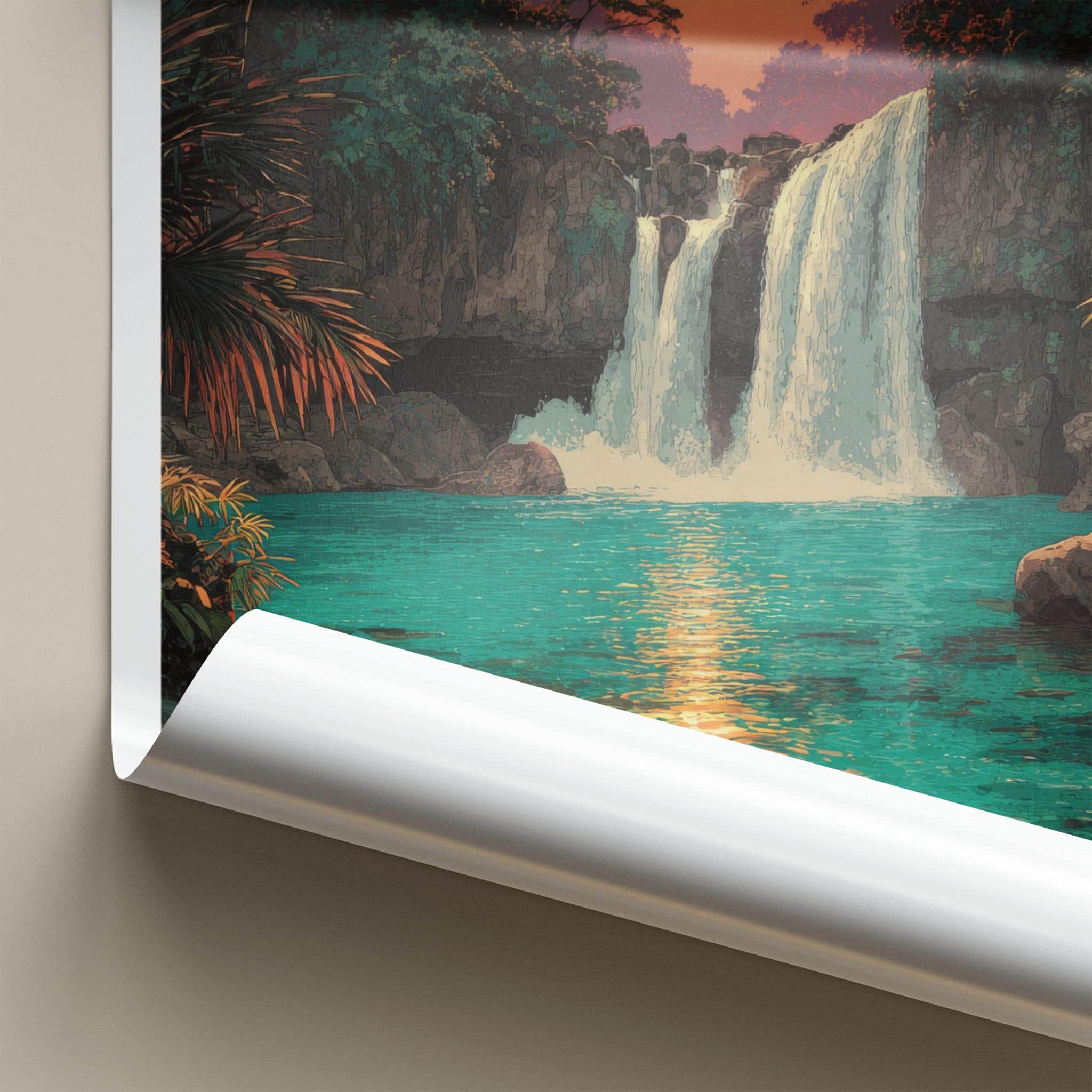Kawasan Falls Poster - Philippines Travel Art - Lush Waterfall Sunset Home Decor