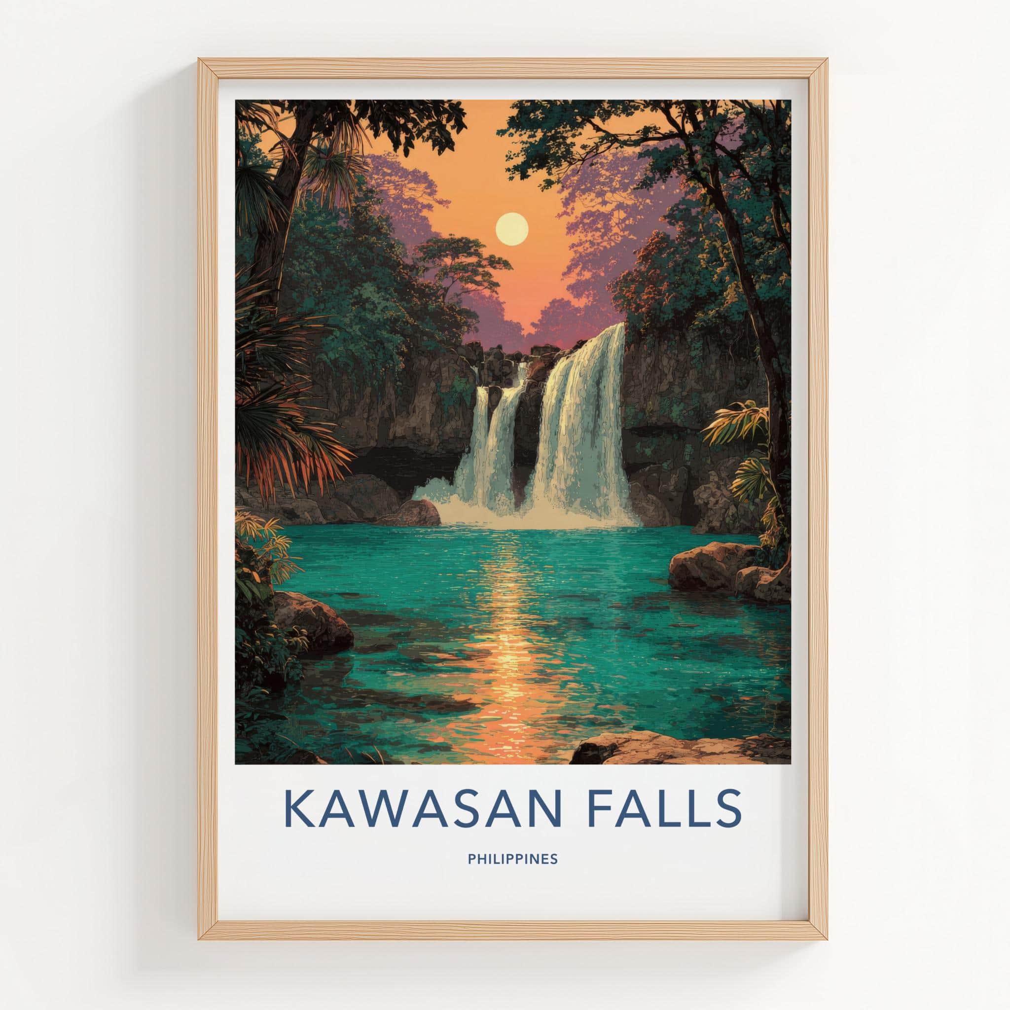 Kawasan Falls Poster - Philippines Travel Art - Lush Waterfall Sunset Home Decor