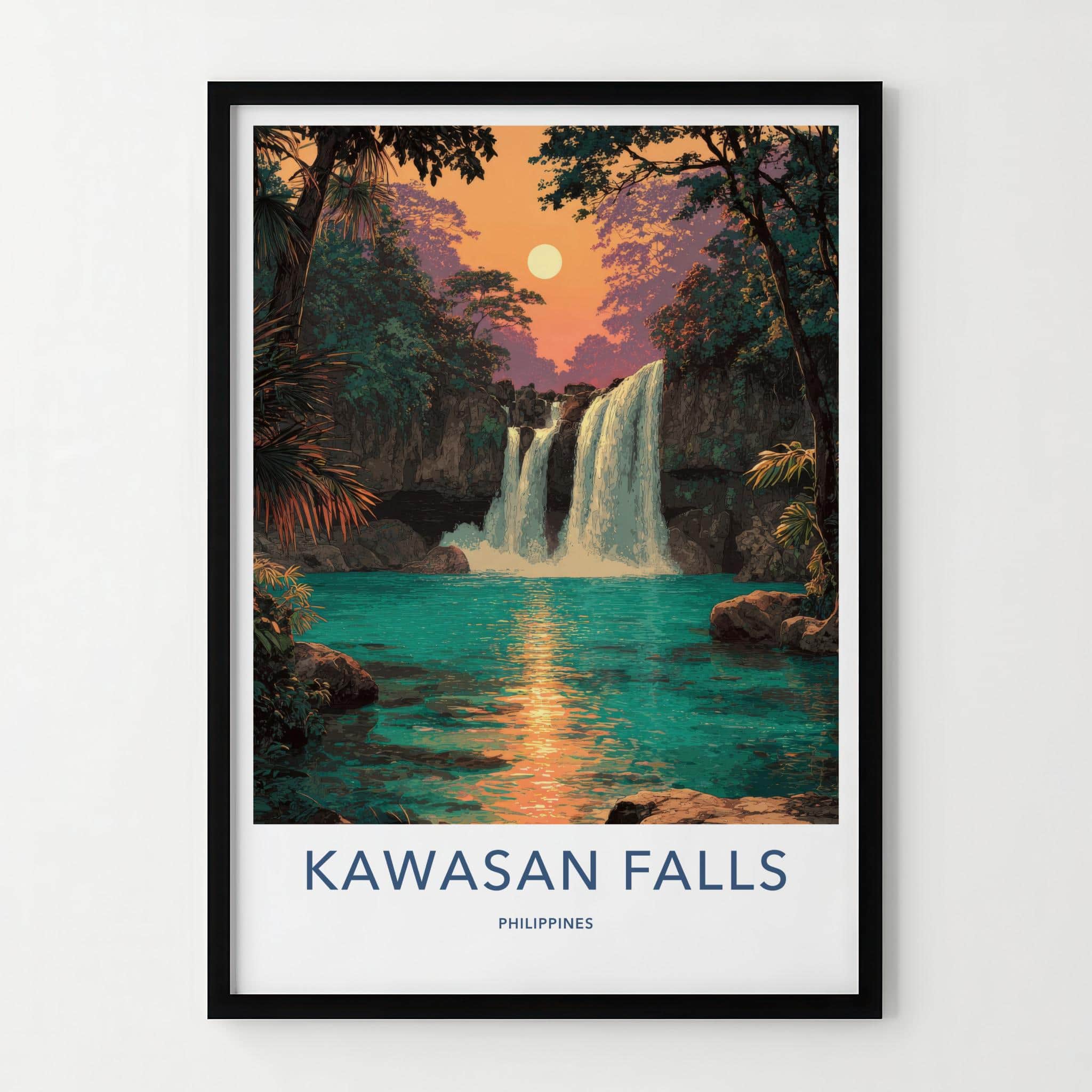 Kawasan Falls Poster - Philippines Travel Art - Lush Waterfall Sunset Home Decor