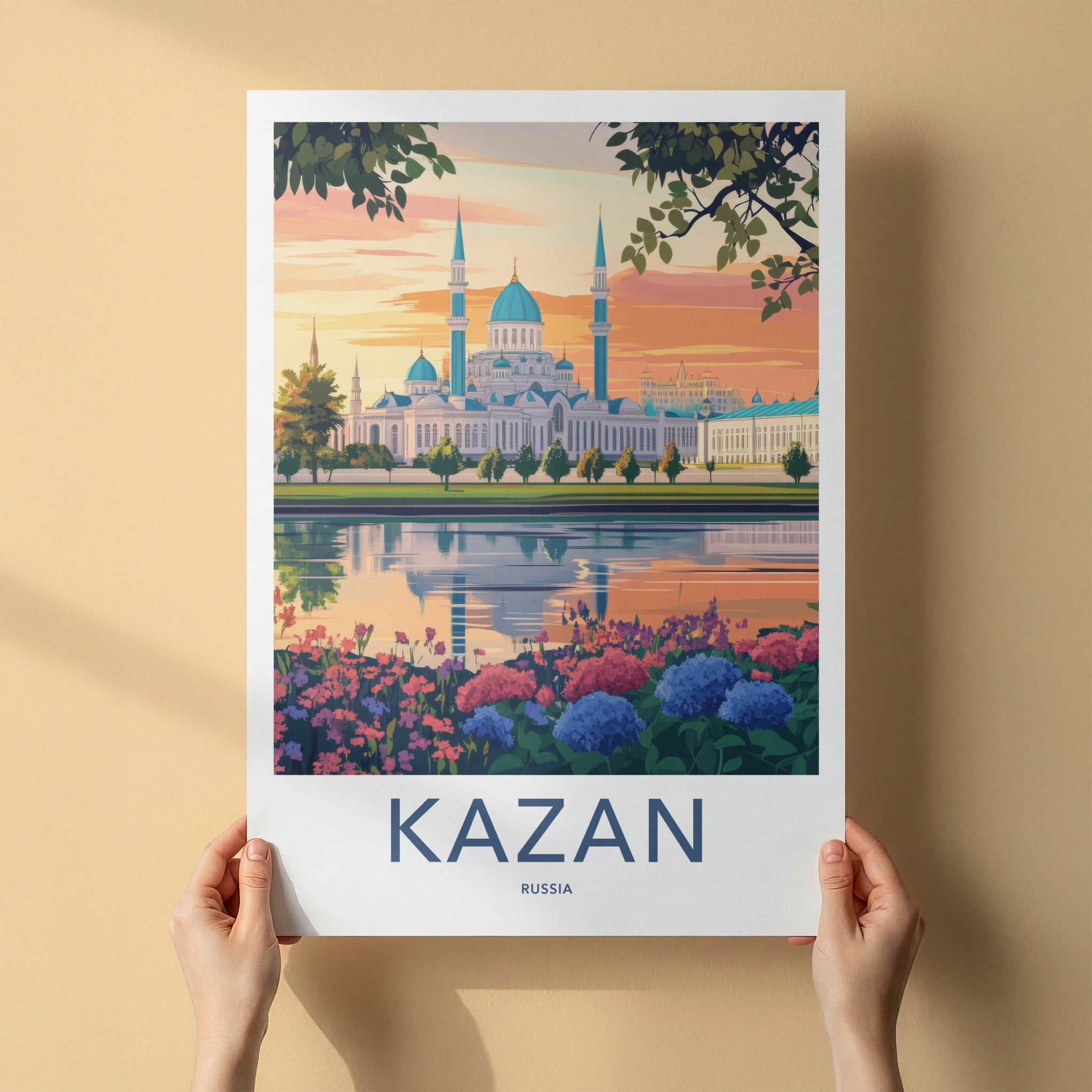 Kazan Poster - Russia Framed Print - Stunning Mosque Reflection Lounge Decor