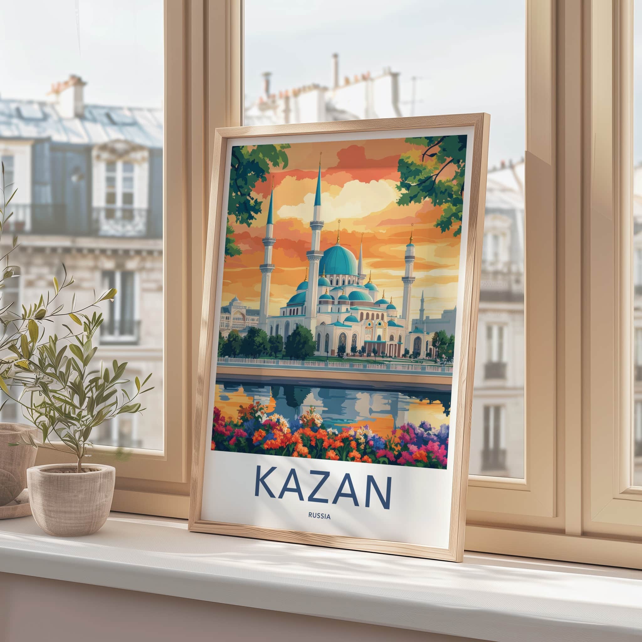 Kazan Poster - Russia Travel Art - Blue Domed Mosque Home Decor