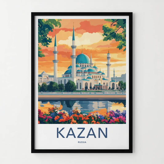 Kazan Poster - Russia Travel Art - Blue Domed Mosque Home Decor