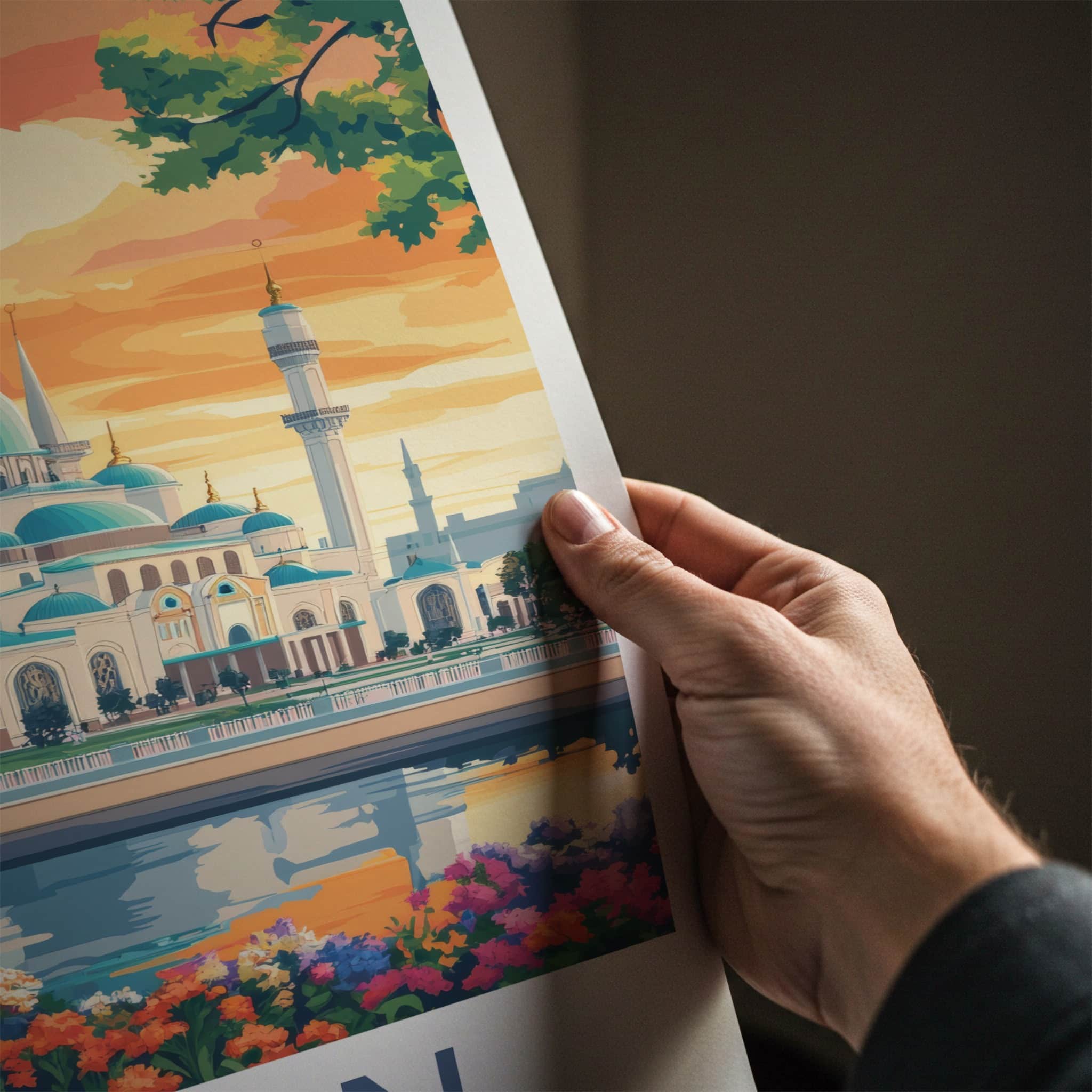 Kazan Poster - Russia Travel Art - Blue Domed Mosque Home Decor