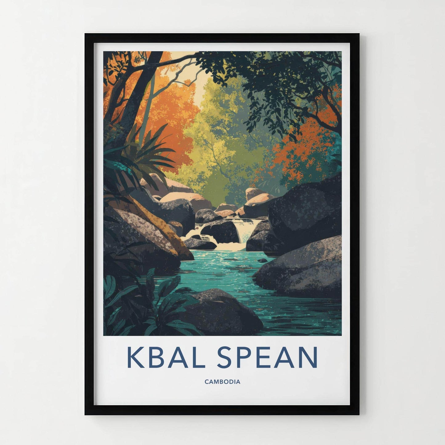 Kbal Spean Poster - Cambodia Travel Art - Jungle River Flowing Wall Decor