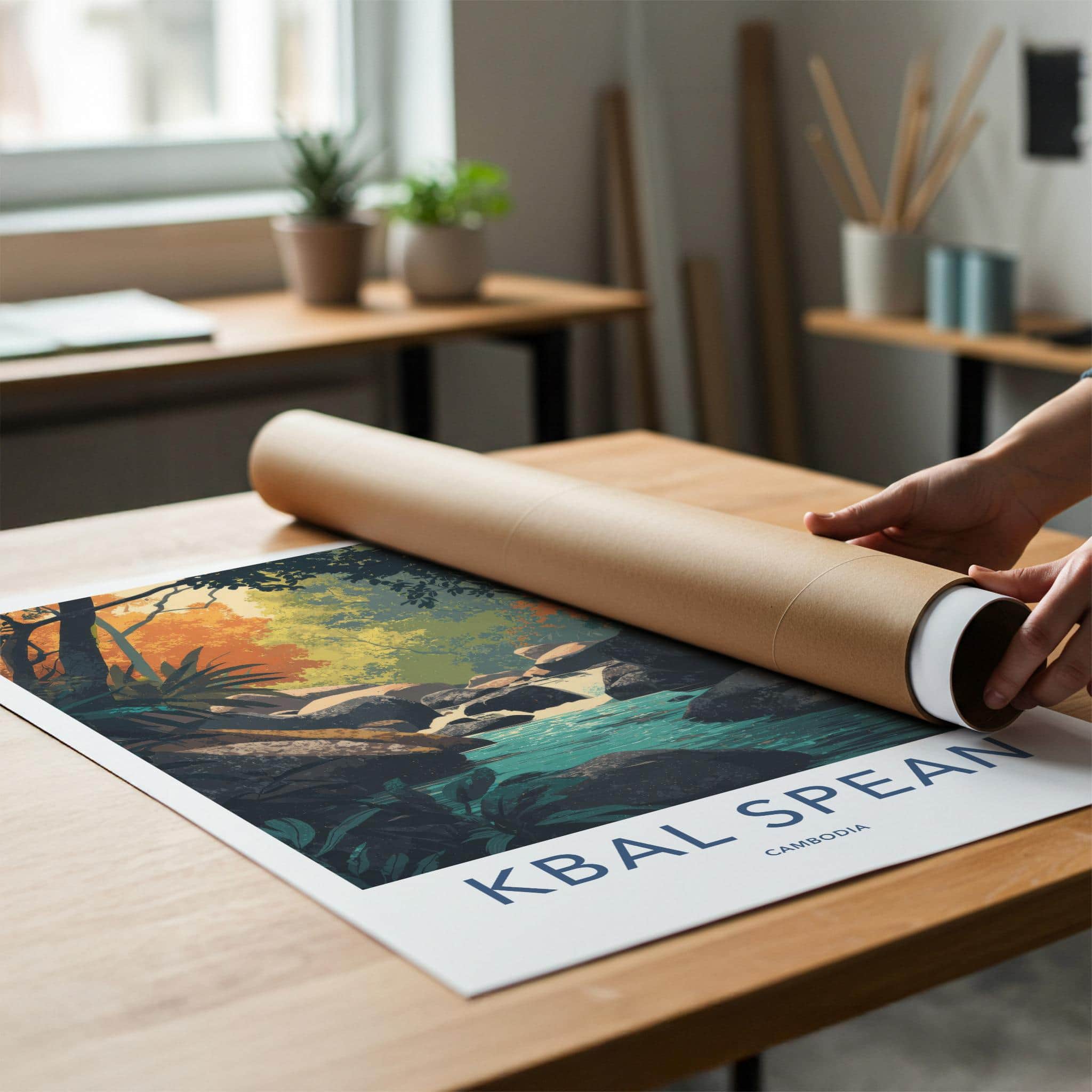 Kbal Spean Poster - Cambodia Travel Art - Jungle River Flowing Wall Decor