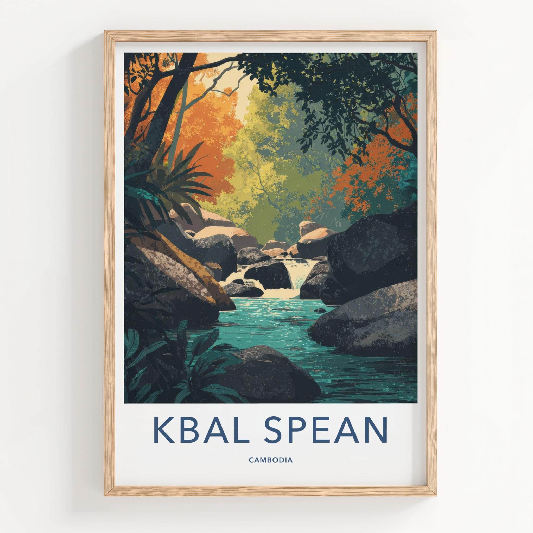 Kbal Spean Poster - Cambodia Travel Art - Jungle River Flowing Wall Decor