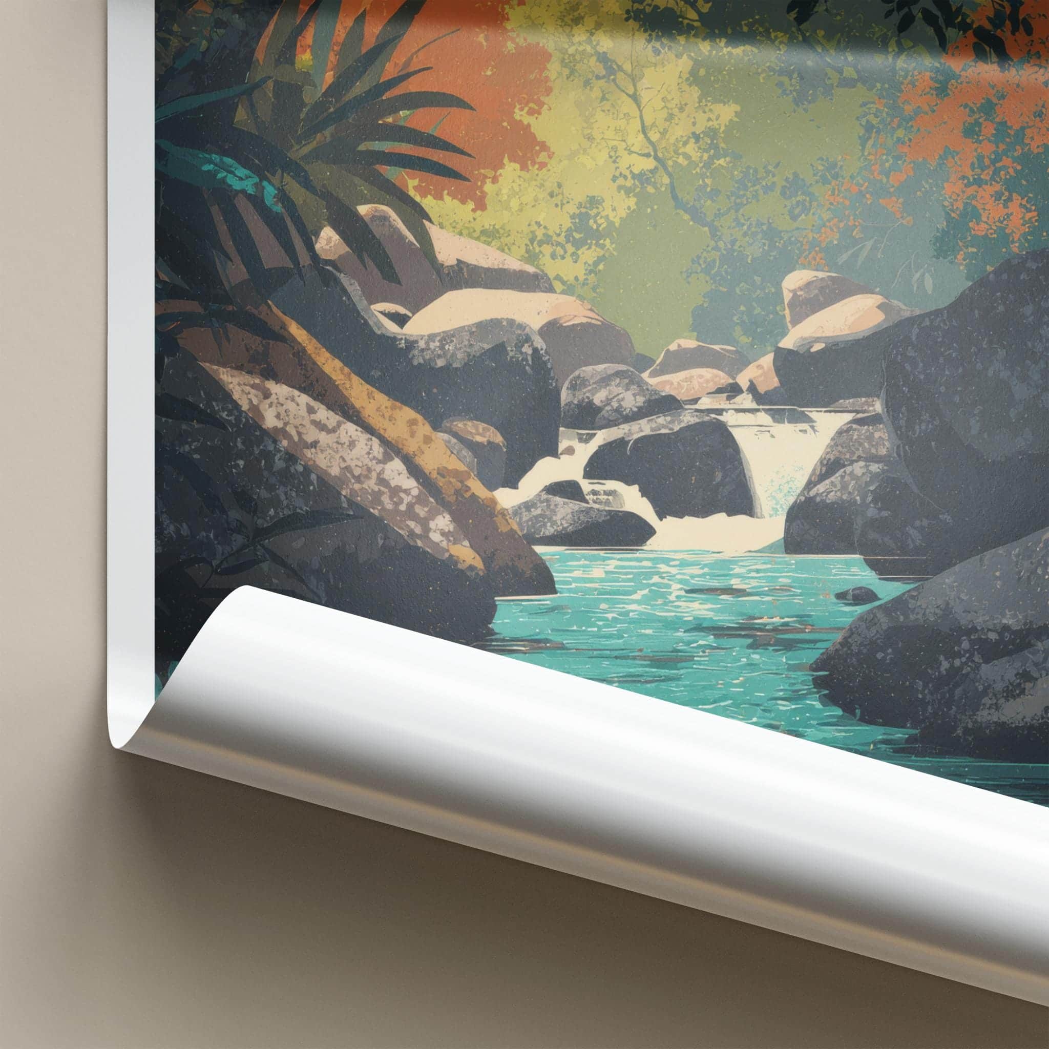 Kbal Spean Poster - Cambodia Travel Art - Jungle River Flowing Wall Decor