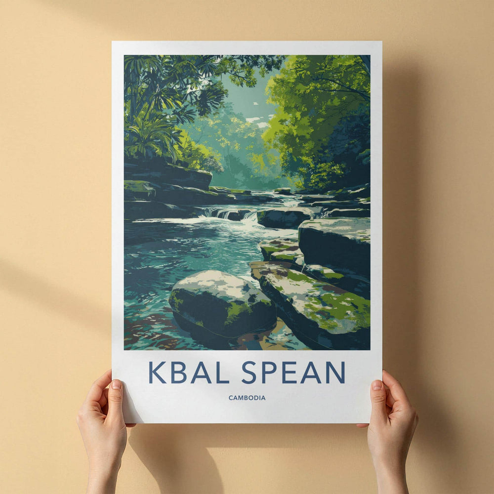 Kbal Spean Poster - Cambodia Travel Art - Lush Forest Stream Home Decor