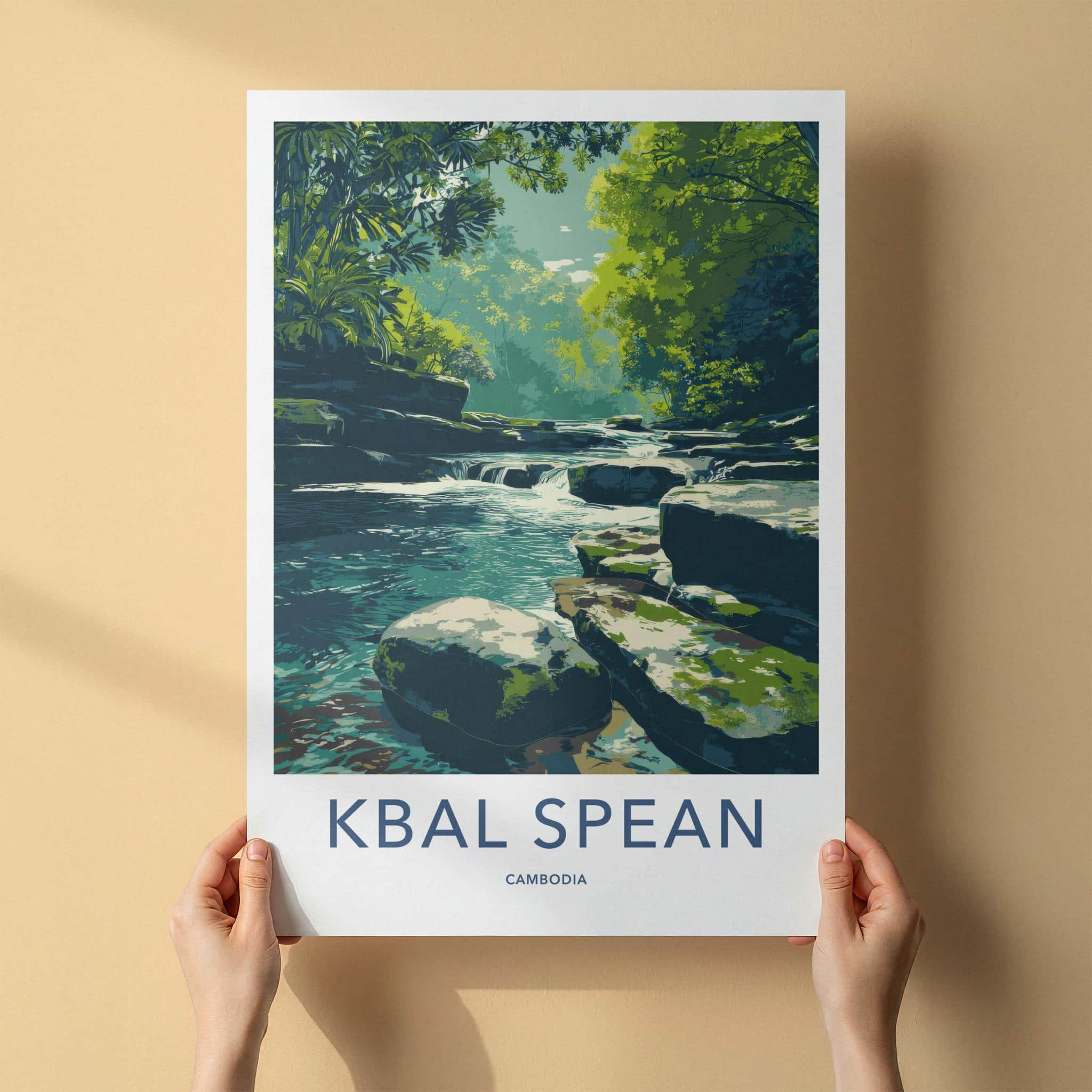 Kbal Spean Poster - Cambodia Travel Art - Lush Forest Stream Home Decor